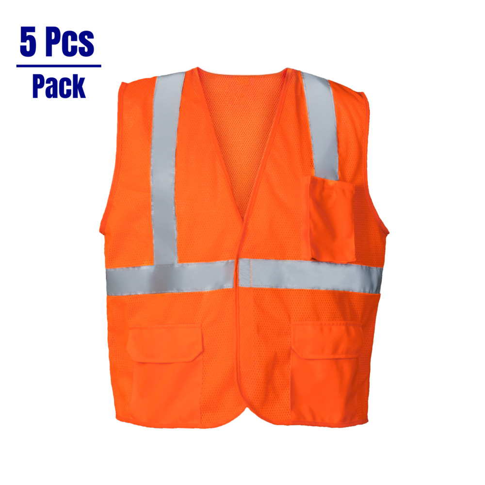 Class 2 Standard Hi-Vis Safety Vest with Pockets - 5 Pcs_4Dock